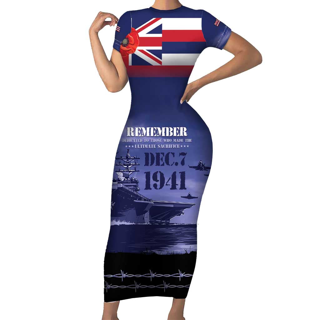 Hawaii Pearl Harbor Remembrance Day Family Matching Short Sleeve Bodycon Dress and Hawaiian Shirt Flag Style LT05 Mom's Dress Blue - Polynesian Pride