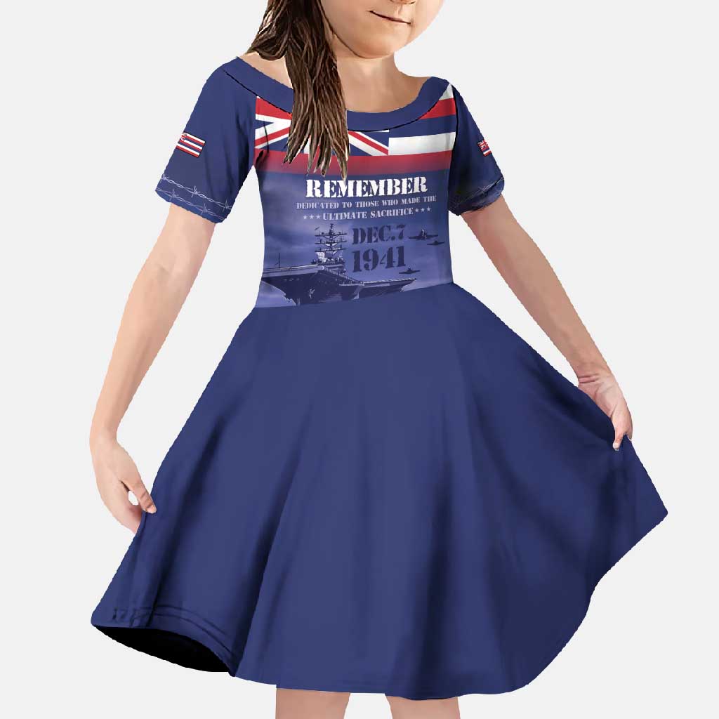 Hawaii Pearl Harbor Remembrance Day Family Matching Summer Maxi Dress and Hawaiian Shirt Flag Style LT05 Daughter's Dress Blue - Polynesian Pride