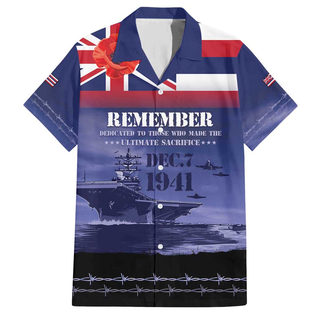 Hawaii Pearl Harbor Remembrance Day Family Matching Summer Maxi Dress and Hawaiian Shirt Flag Style LT05 Dad's Shirt - Short Sleeve Blue - Polynesian Pride