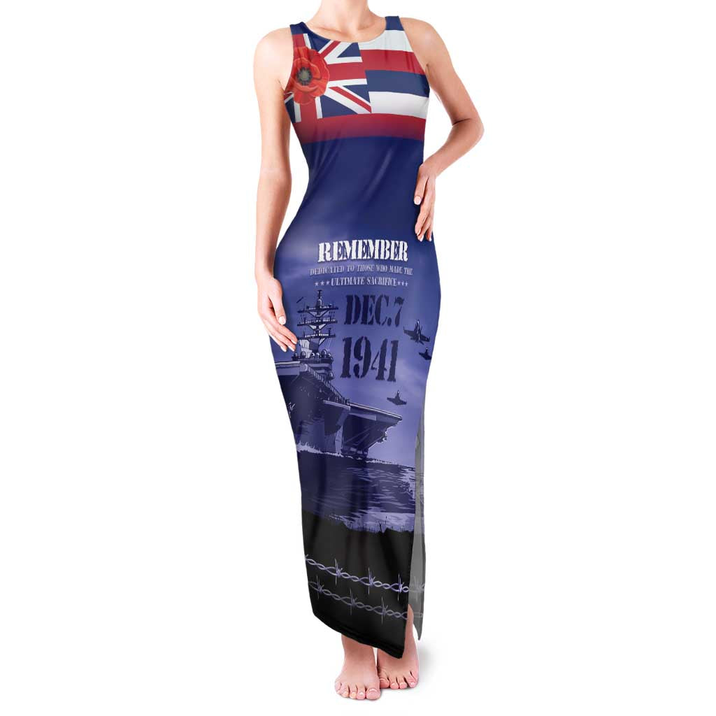 Hawaii Pearl Harbor Remembrance Day Family Matching Tank Maxi Dress and Hawaiian Shirt Flag Style LT05 Mom's Dress Blue - Polynesian Pride