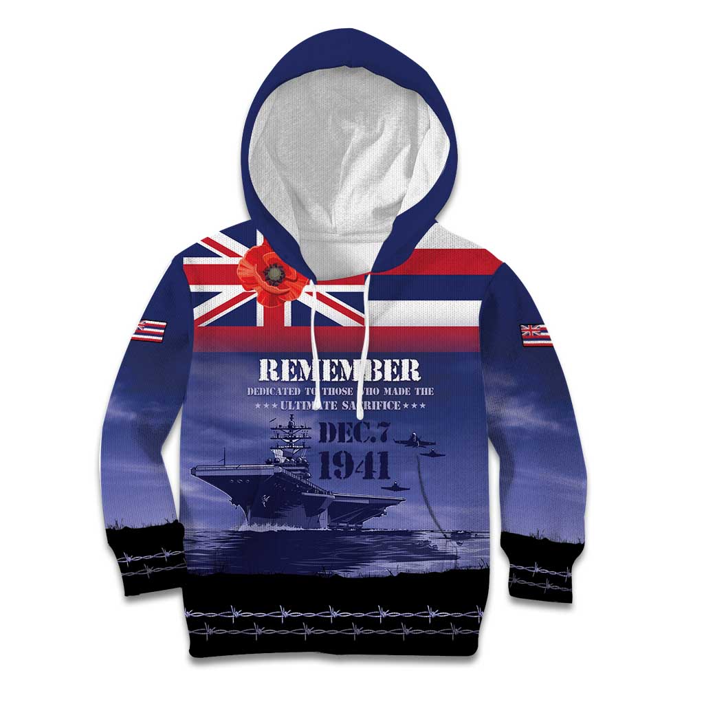 Hawaii Pearl Harbor Remembrance Day Kid Hoodie Flag Style LT05 Hoodie Blue - Polynesian Pride