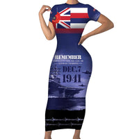 Hawaii Pearl Harbor Remembrance Day Short Sleeve Bodycon Dress Flag Style LT05 Long Dress Blue - Polynesian Pride