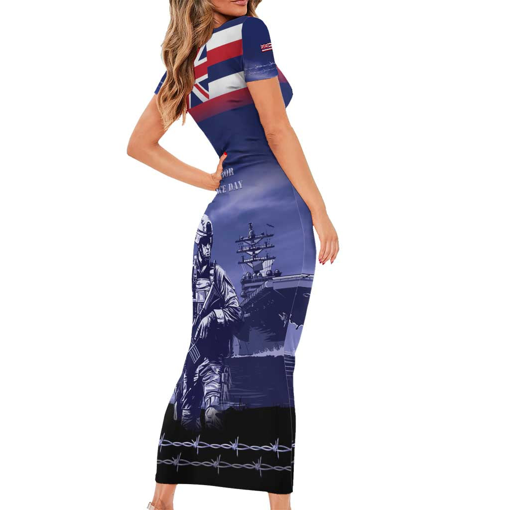 Hawaii Pearl Harbor Remembrance Day Short Sleeve Bodycon Dress Flag Style LT05 - Polynesian Pride