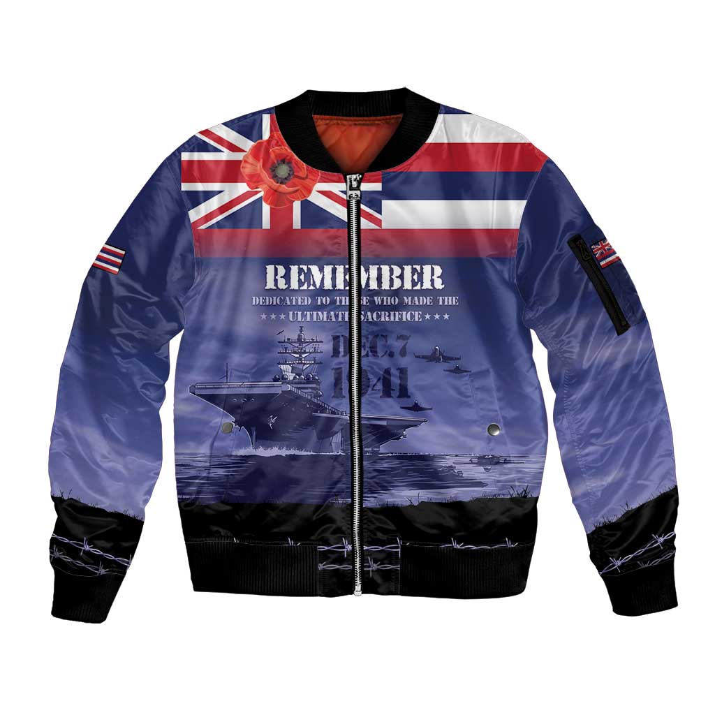 Hawaii Pearl Harbor Remembrance Day Sleeve Zip Bomber Jacket Flag Style LT05 Unisex Blue - Polynesian Pride