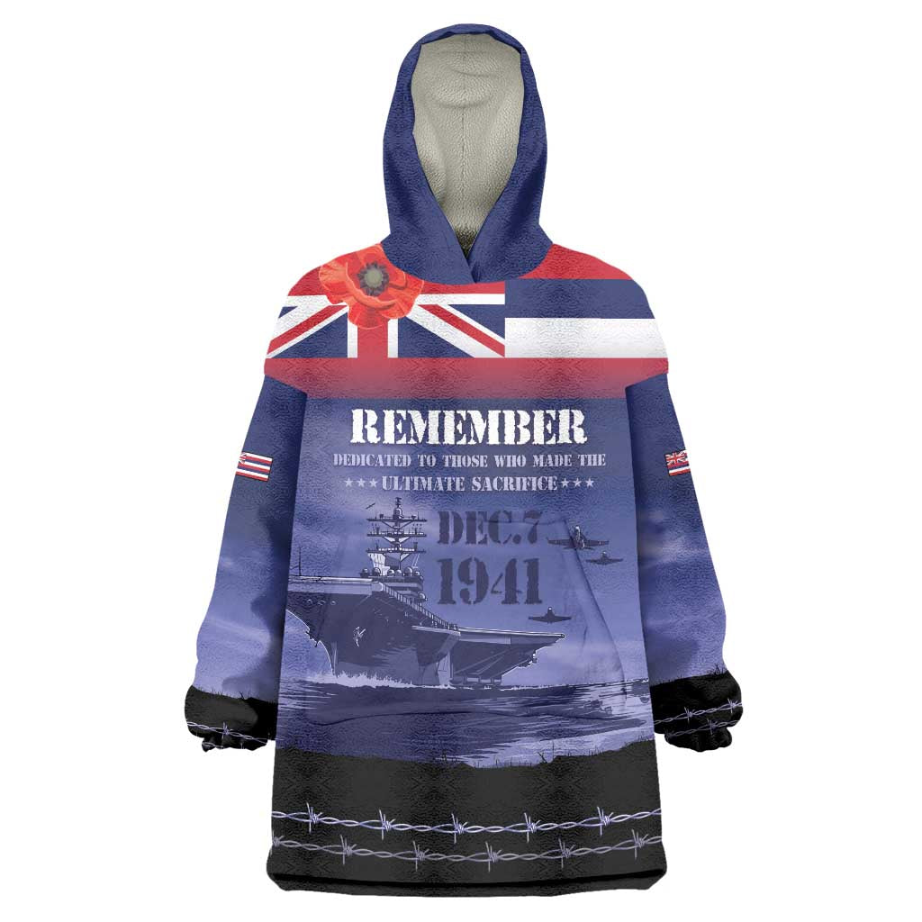 Hawaii Pearl Harbor Remembrance Day Wearable Blanket Hoodie Flag Style LT05 One Size Blue - Polynesian Pride