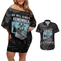 Personalized Pearl Harbor Remembrance Day Couples Matching Off Shoulder Short Dress and Hawaiian Shirt We Will Always Remember LT05 Black - Polynesian Pride