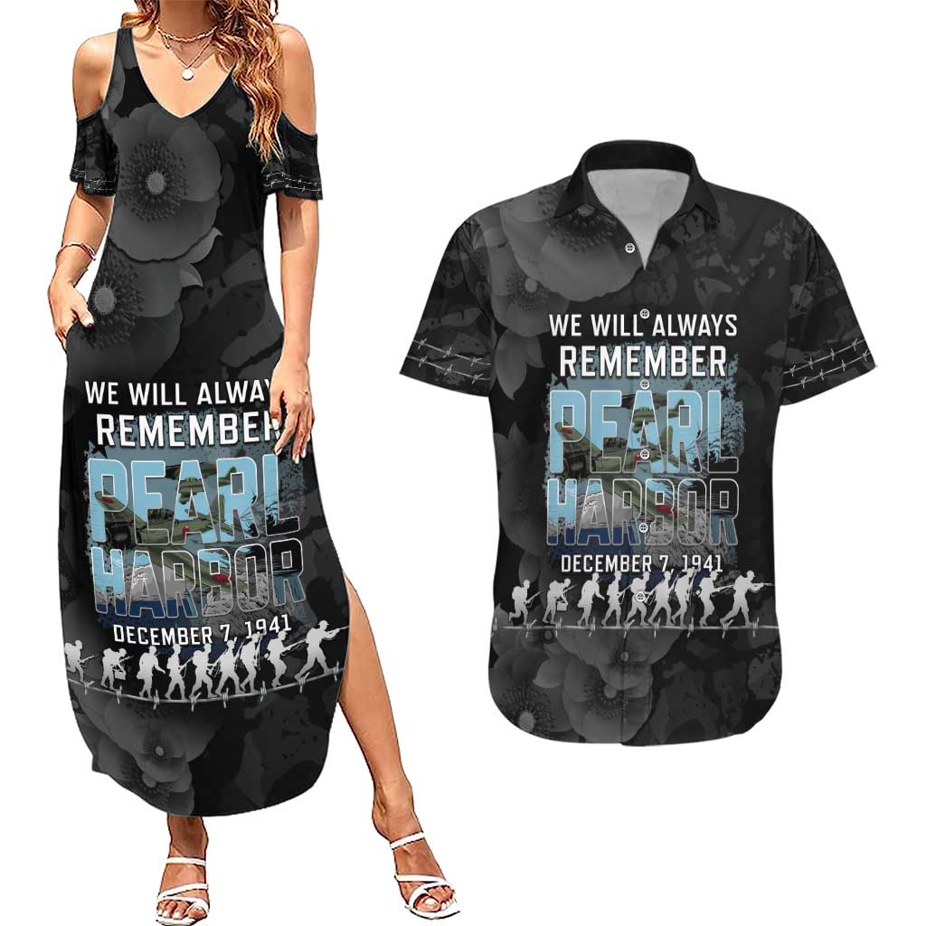 Personalized Pearl Harbor Remembrance Day Couples Matching Summer Maxi Dress and Hawaiian Shirt We Will Always Remember LT05 Black - Polynesian Pride
