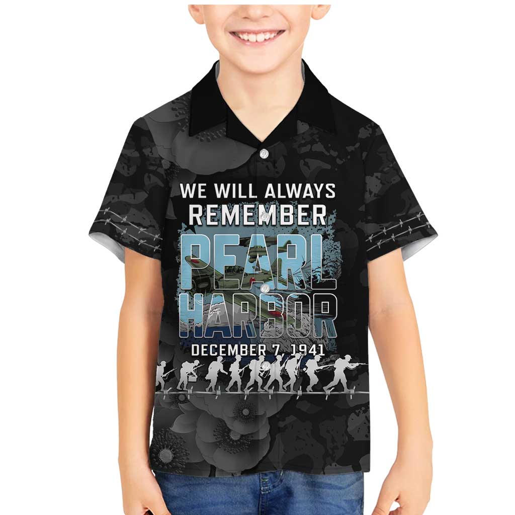Personalized Pearl Harbor Remembrance Day Family Matching Mermaid Dress and Hawaiian Shirt We Will Always Remember LT05 Son's Shirt Black - Polynesian Pride