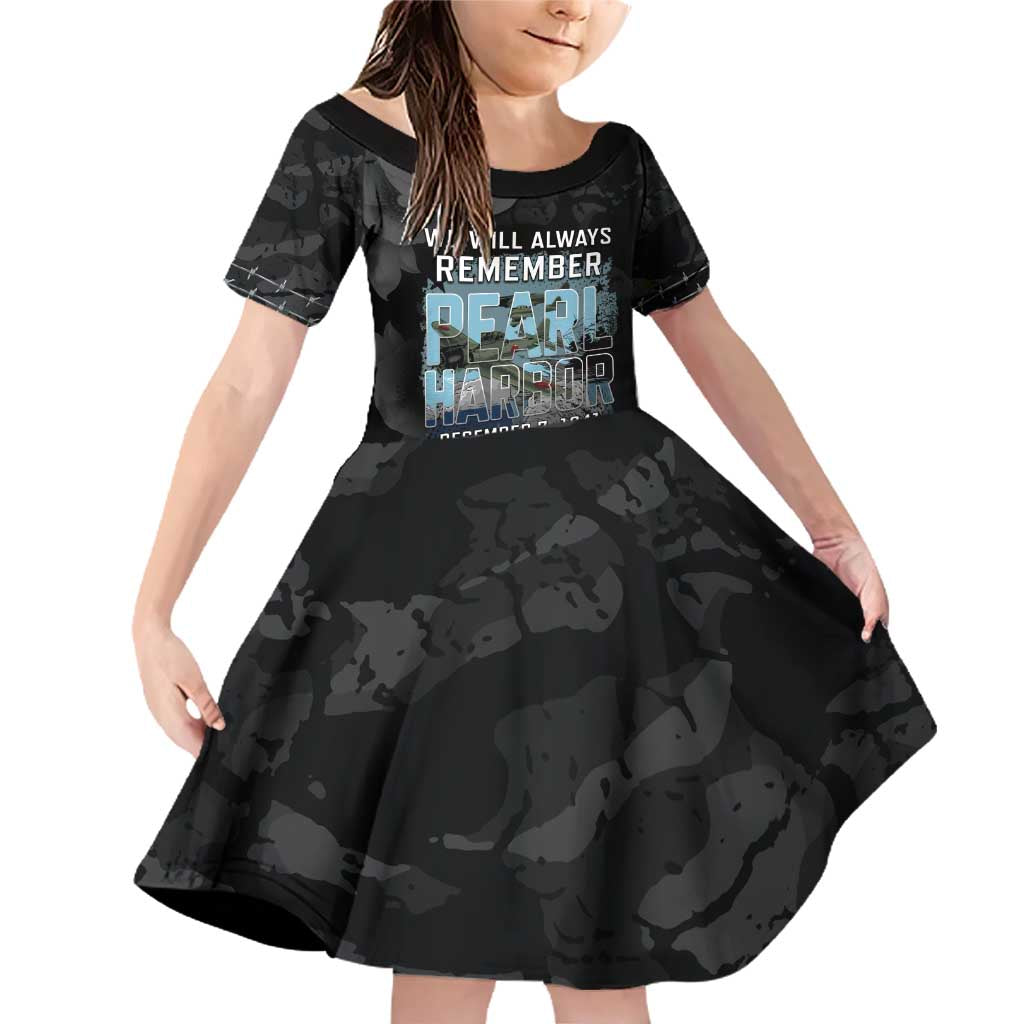 Personalized Pearl Harbor Remembrance Day Family Matching Off Shoulder Short Dress and Hawaiian Shirt We Will Always Remember LT05 Daughter's Dress Black - Polynesian Pride