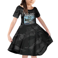 Personalized Pearl Harbor Remembrance Day Family Matching Off Shoulder Short Dress and Hawaiian Shirt We Will Always Remember LT05 Daughter's Dress Black - Polynesian Pride