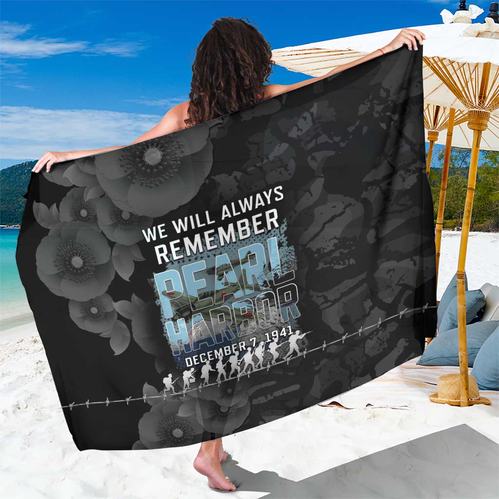 Pearl Harbor Remembrance Day Sarong We Will Always Remember LT05 One Size 44 x 66 inches Black - Polynesian Pride