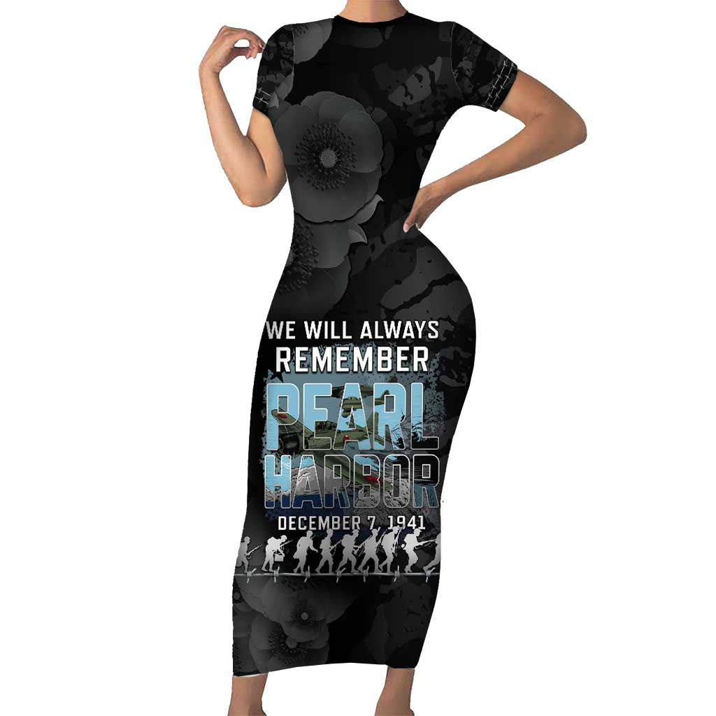 Personalized Pearl Harbor Remembrance Day Short Sleeve Bodycon Dress We Will Always Remember LT05 Long Dress Black - Polynesian Pride
