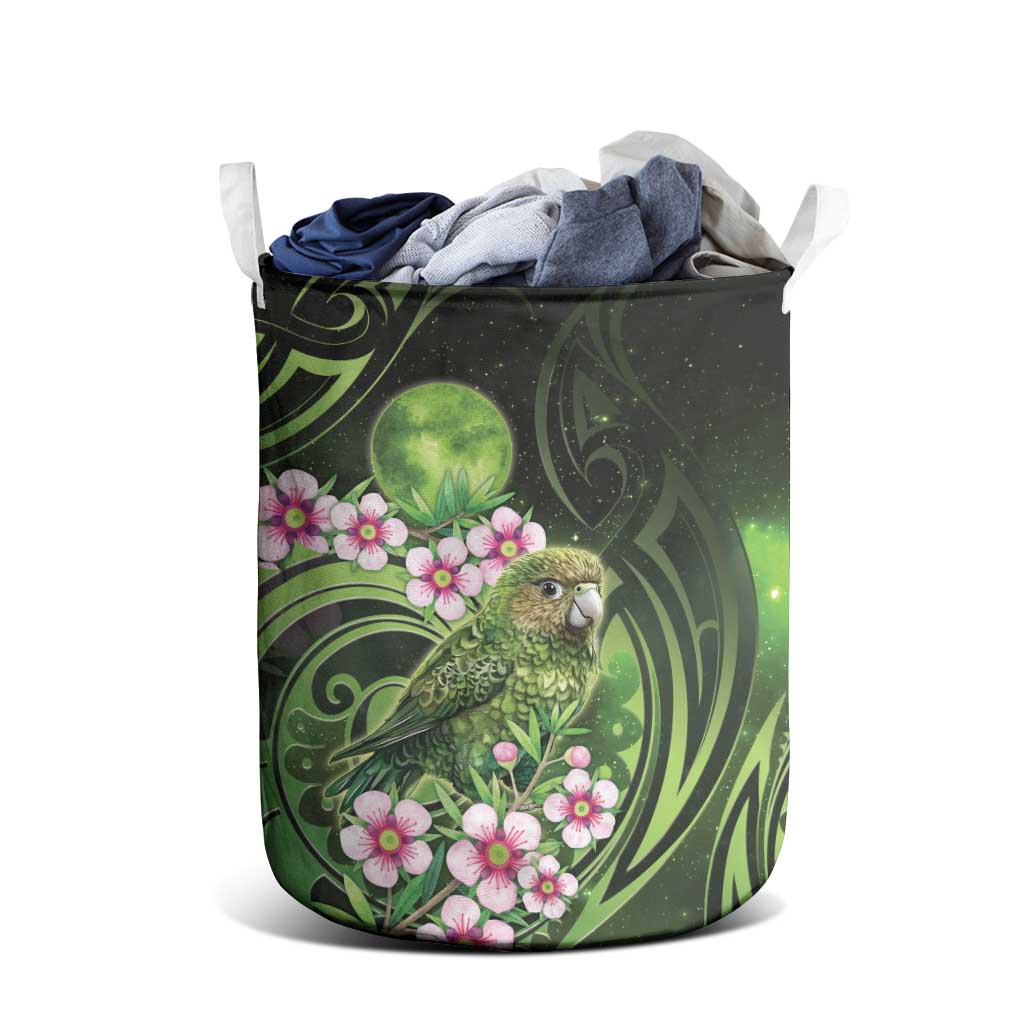 New Zealand Aotearoa Kakapo Laundry Basket Maori Pattern With Manuka Galaxy Style - Polynesian Pride