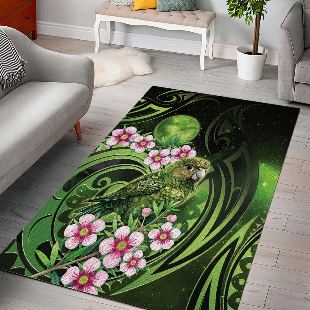 New Zealand Aotearoa Kakapo Area Rug Maori Pattern With Manuka Galaxy Style - Polynesian Pride