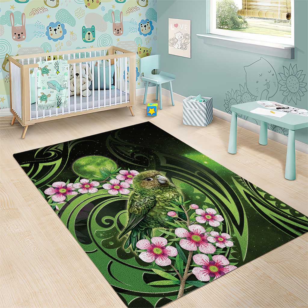 New Zealand Aotearoa Kakapo Area Rug Maori Pattern With Manuka Galaxy Style - Polynesian Pride