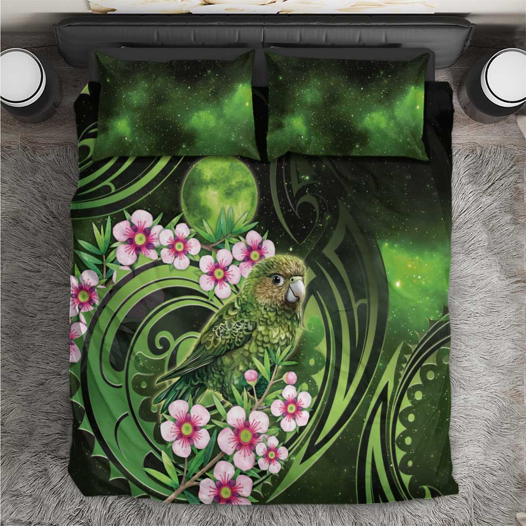 New Zealand Aotearoa Kakapo Bedding Set Maori Pattern With Manuka Galaxy Style - Polynesian Pride