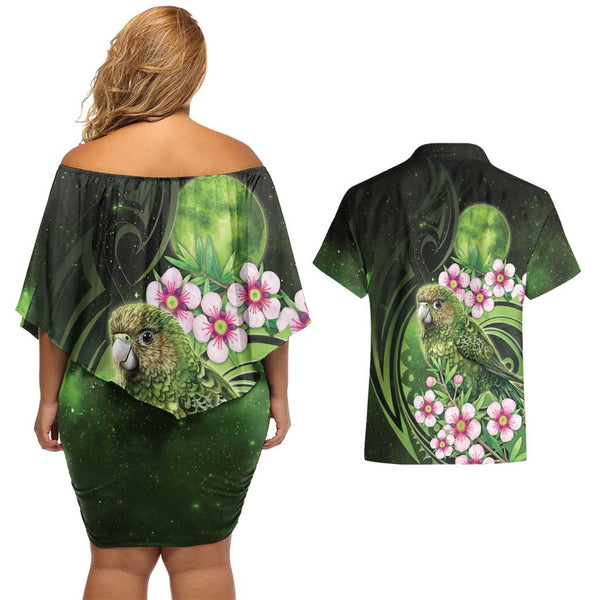 Personalised Aotearoa Couples Matching Off Shoulder Short Dress and Hawaiian Shirt Maori Kiwi Yellow Fern LT01 main image 0