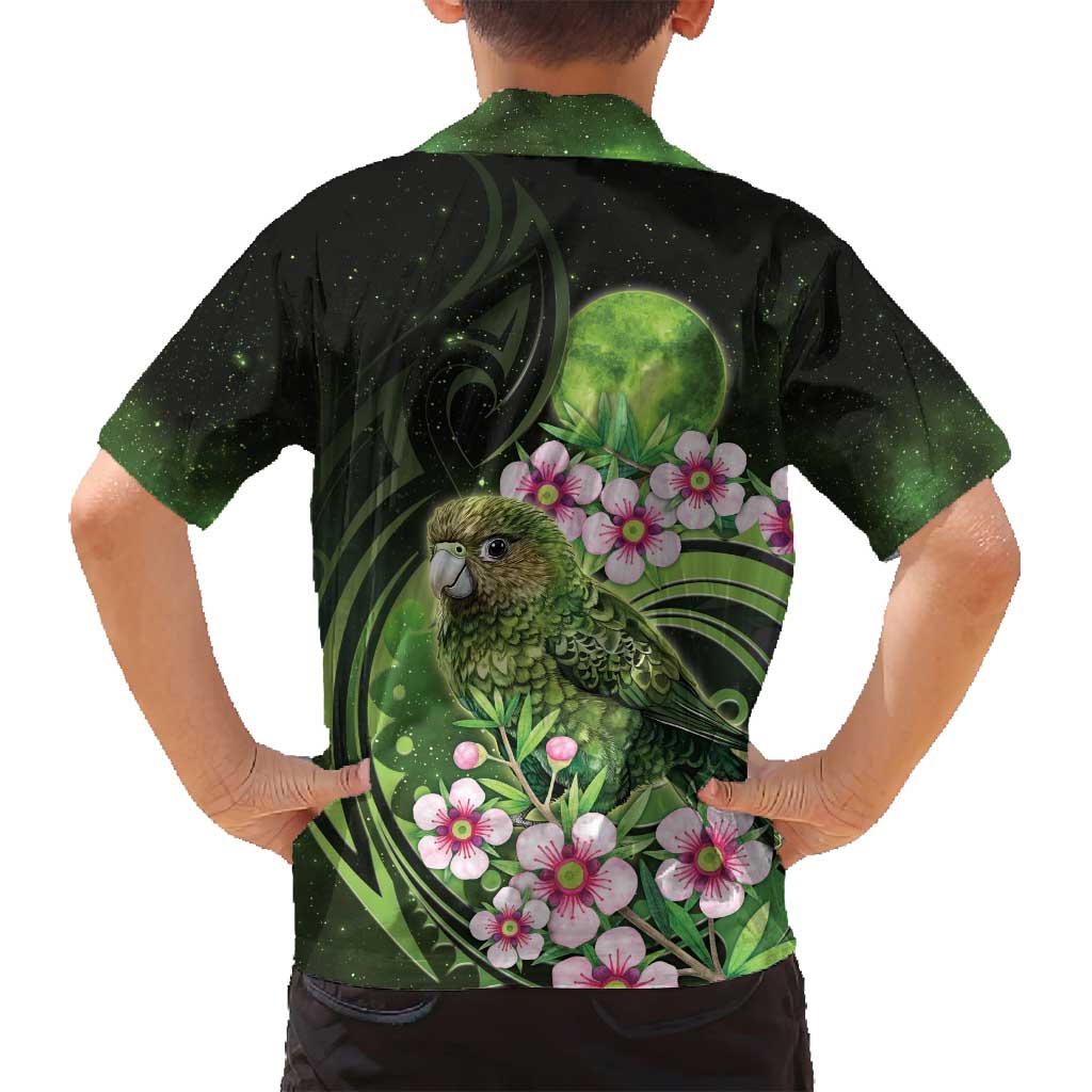 New Zealand Aotearoa Kakapo Family Matching Off Shoulder Short Dress and Hawaiian Shirt Maori Pattern With Manuka Galaxy Style - Polynesian Pride