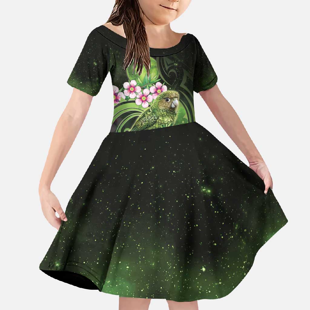 New Zealand Aotearoa Kakapo Family Matching Short Sleeve Bodycon Dress and Hawaiian Shirt Maori Pattern With Manuka Galaxy Style - Polynesian Pride