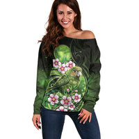 New Zealand Aotearoa Kakapo Off Shoulder Sweater Maori Pattern With Manuka Galaxy Style - Polynesian Pride