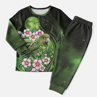 New Zealand Aotearoa Kakapo Christmas Pajama Set Maori Pattern With Manuka Galaxy Style - Polynesian Pride