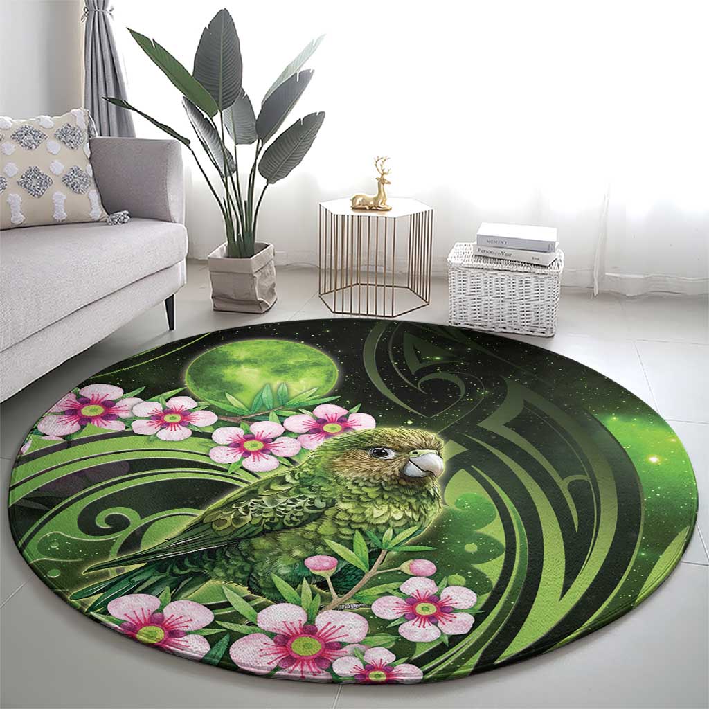 New Zealand Aotearoa Kakapo Round Carpet Maori Pattern With Manuka Galaxy Style - Polynesian Pride
