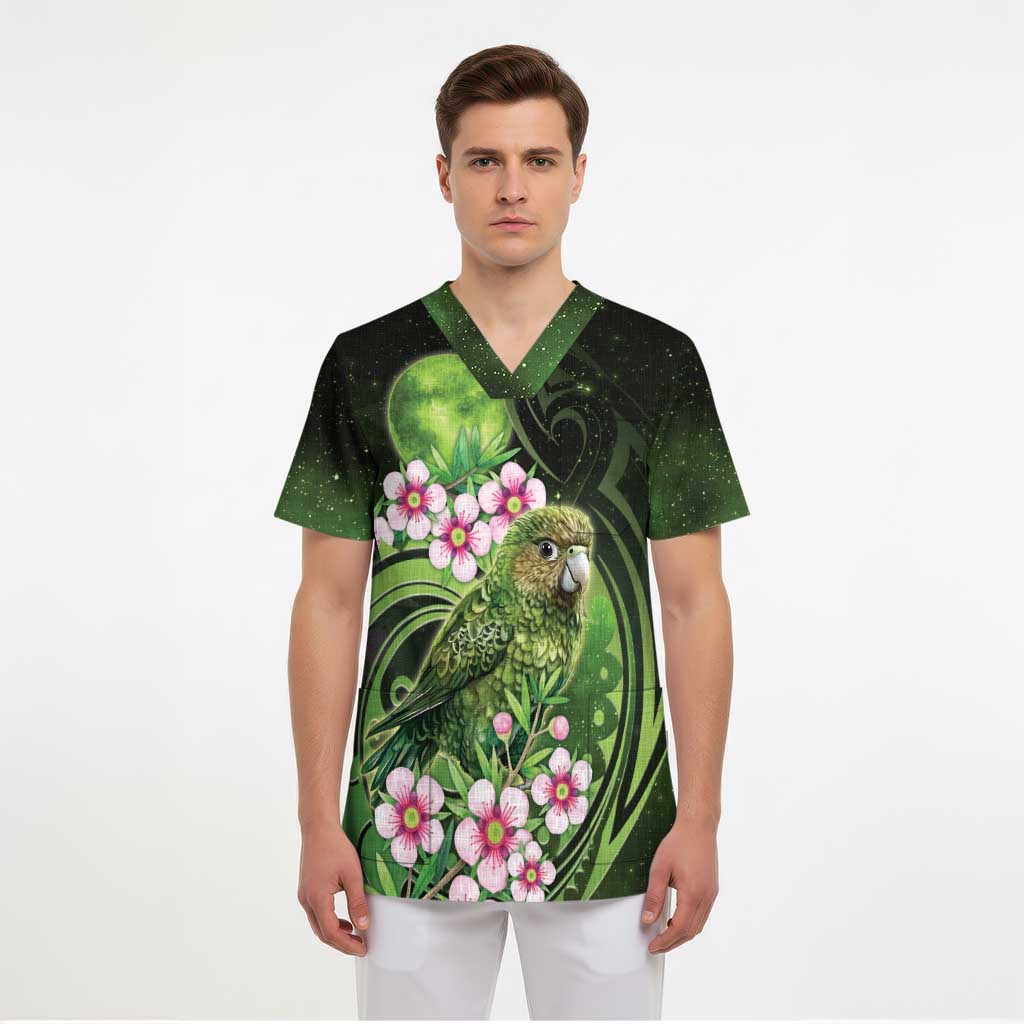 New Zealand Aotearoa Kakapo Scrub Top Maori Pattern With Manuka Galaxy Style - Polynesian Pride