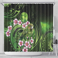 New Zealand Aotearoa Kakapo Shower Curtain Maori Pattern With Manuka Galaxy Style - Polynesian Pride
