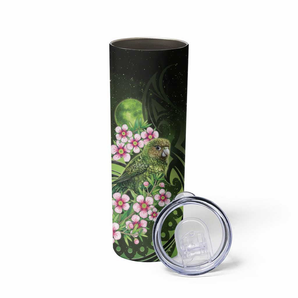 New Zealand Aotearoa Kakapo Skinny Tumbler Maori Pattern With Manuka Galaxy Style - Polynesian Pride
