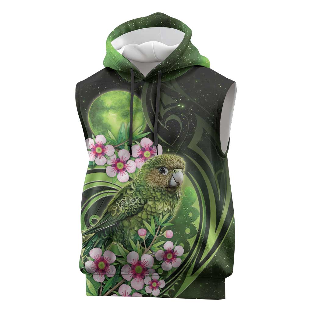 New Zealand Aotearoa Kakapo Sleeveless Hoodie Maori Pattern With Manuka Galaxy Style - Polynesian Pride