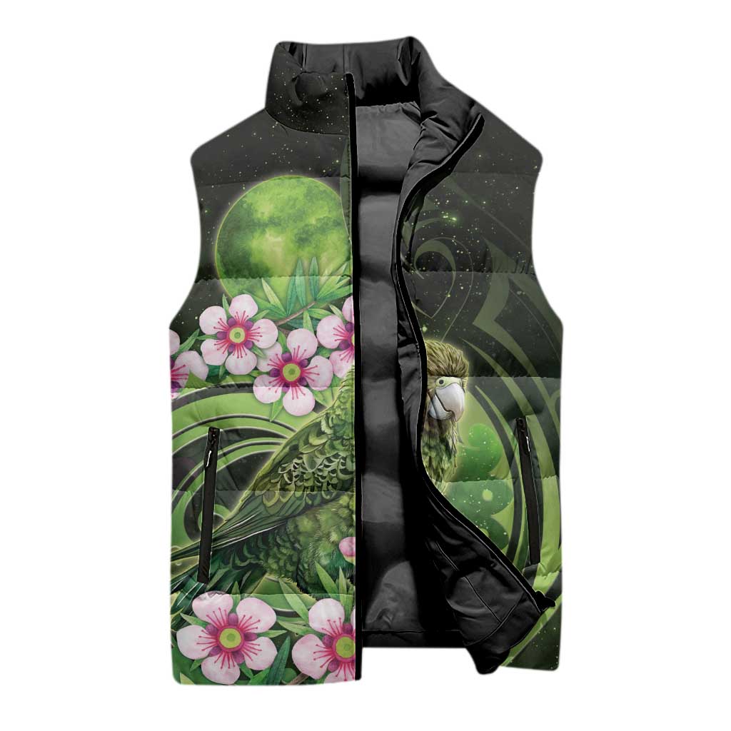 New Zealand Aotearoa Kakapo Sleeveless Puffer Jacket Maori Pattern With Manuka Galaxy Style - Polynesian Pride
