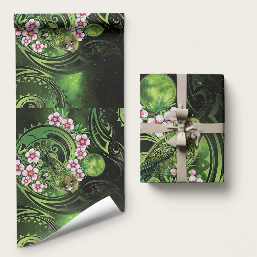 New Zealand Aotearoa Kakapo Wrapping Paper Maori Pattern With Manuka Galaxy Style