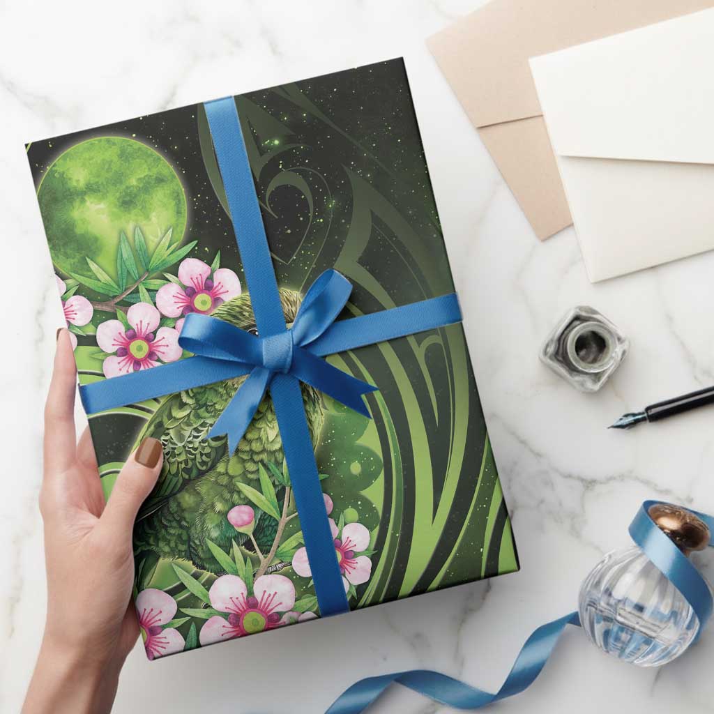 New Zealand Aotearoa Kakapo Wrapping Paper Maori Pattern With Manuka Galaxy Style