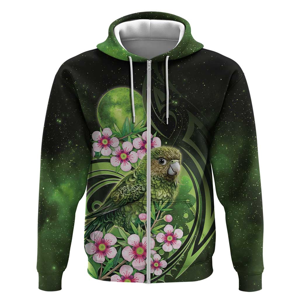 New Zealand Aotearoa Kakapo Zip Hoodie Maori Pattern With Manuka Galaxy Style - Polynesian Pride