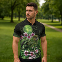 New Zealand Aotearoa Kakapo Zipper Polo Shirt Maori Pattern With Manuka Galaxy Style - Polynesian Pride