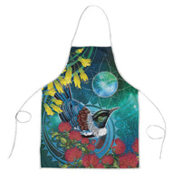 New Zealand Tui Bird Apron Maori Koru With Pohutukawa Galaxy Style - Polynesian Pride
