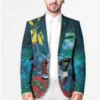 New Zealand Tui Bird Blazer Maori Koru With Pohutukawa Galaxy Style - Polynesian Pride