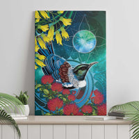 New Zealand Tui Bird Canvas Wall Art Maori Koru With Pohutukawa Galaxy Style - Polynesian Pride