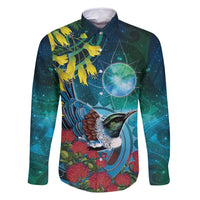 New Zealand Tui Bird Family Matching Off Shoulder Short Dress and Hawaiian Shirt Maori Koru With Pohutukawa Galaxy Style - Polynesian Pride