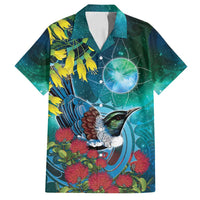 New Zealand Tui Bird Family Matching Puletasi and Hawaiian Shirt Maori Koru With Pohutukawa Galaxy Style - Polynesian Pride