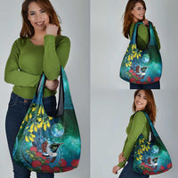 New Zealand Tui Bird Grocery Bag Maori Koru With Pohutukawa Galaxy Style - Polynesian Pride