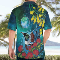 New Zealand Tui Bird Hawaiian Shirt Maori Koru With Pohutukawa Galaxy Style - Polynesian Pride