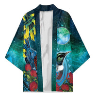 New Zealand Tui Bird Kimono Maori Koru With Pohutukawa Galaxy Style - Polynesian Pride