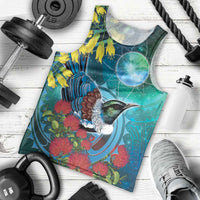 New Zealand Tui Bird Men Tank Top Maori Koru With Pohutukawa Galaxy Style - Polynesian Pride