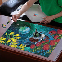 New Zealand Tui Bird Puzzle Maori Koru With Pohutukawa Galaxy Style - Polynesian Pride