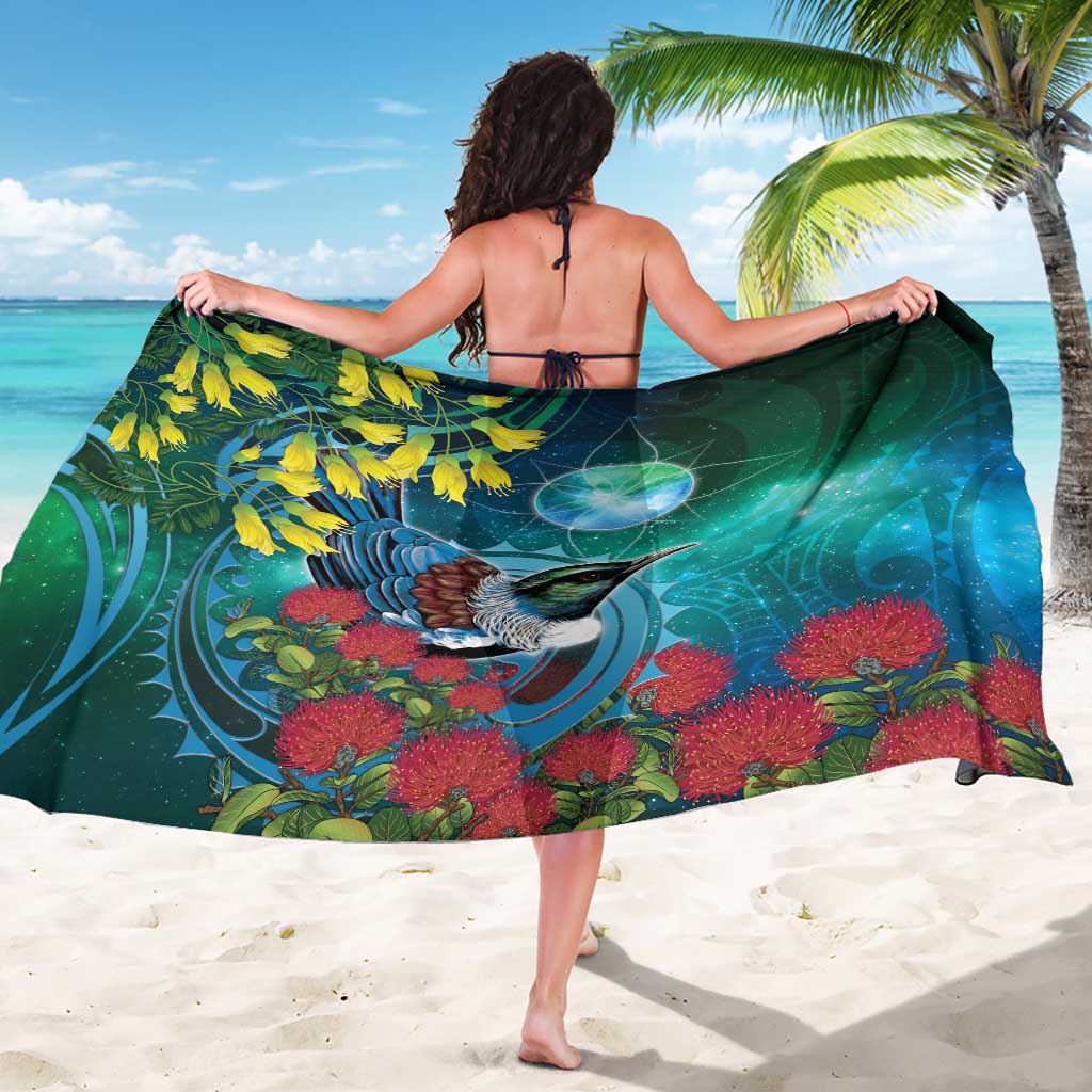 New Zealand Tui Bird Sarong Maori Koru With Pohutukawa Galaxy Style - Polynesian Pride