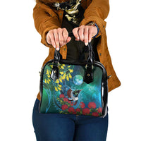 New Zealand Tui Bird Shoulder Handbag Maori Koru With Pohutukawa Galaxy Style - Polynesian Pride