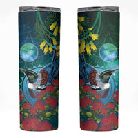 New Zealand Tui Bird Skinny Tumbler Maori Koru With Pohutukawa Galaxy Style - Polynesian Pride