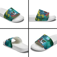 New Zealand Tui Bird Slide Sandals Maori Koru With Pohutukawa Galaxy Style - Polynesian Pride