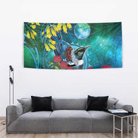 New Zealand Tui Bird Tapestry Maori Koru With Pohutukawa Galaxy Style - Polynesian Pride